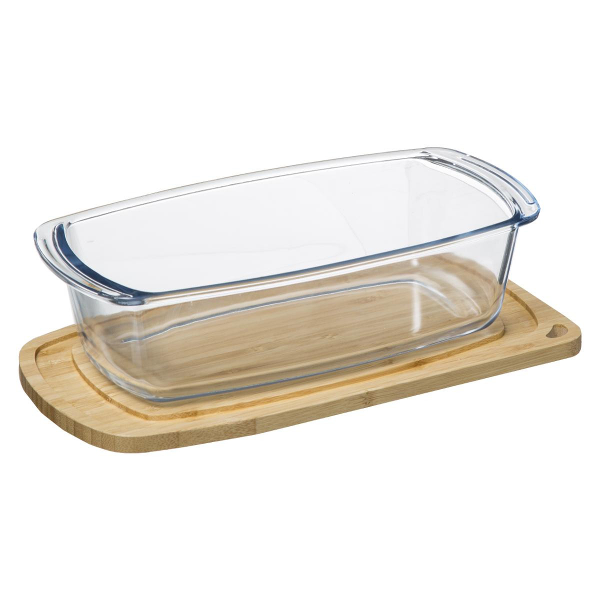 Plat A Cake En Verre Transparent Couvercle En Bambou 27x14cm Orca