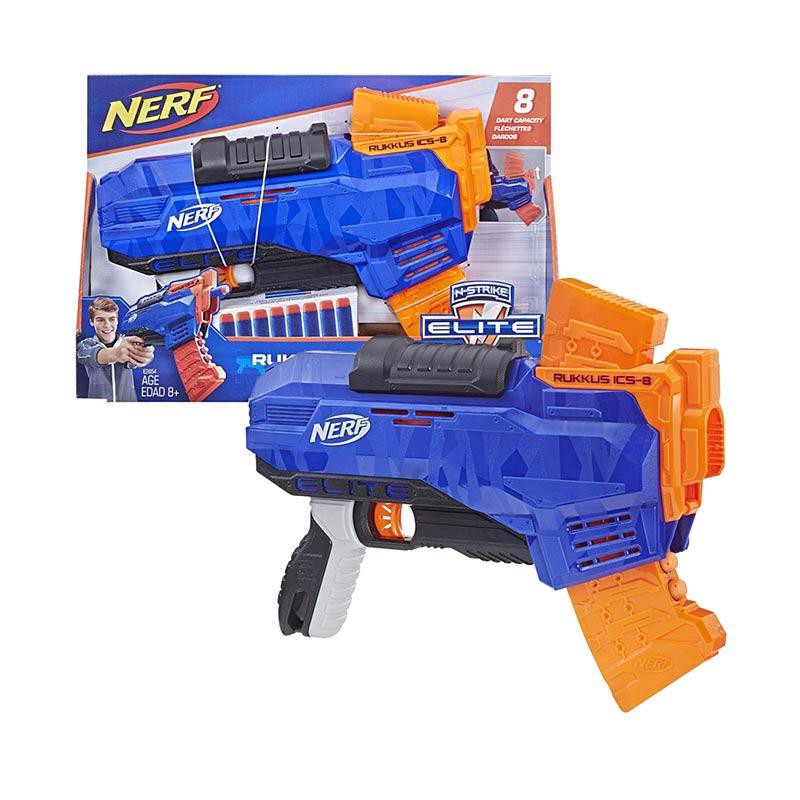 Pistolet Nerf - 29x15x5cm - 8 motifs en mousse - Portée 18m - bleu