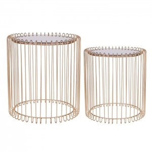TABLE D'APPOINT-2PCS-EN METAL PLATEAU ROND - ROSE GOLD - 9315A-1