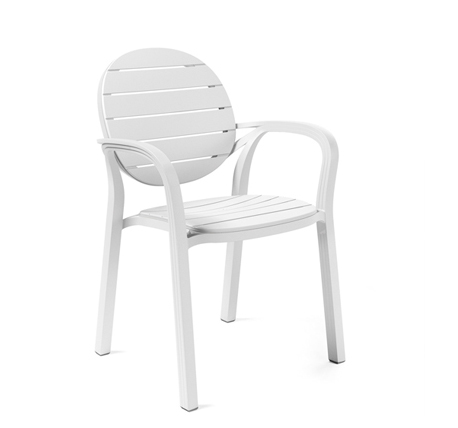Fauteuil en resine mod palma-59x56,5x86cm-pietement tubulaine col blanc