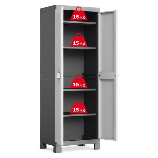 Armoire Haute Logico Noir-Gris Clair-Plastique-65 x 45 x 182 cm – Image 4