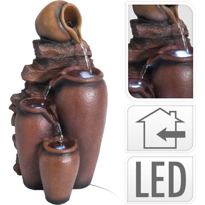 Fontaine a eau décorative en résine forme 4 jarres marron-23x21x40,5cm - Image 4