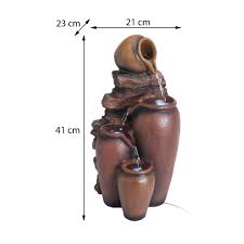 Fontaine a eau décorative en résine forme 4 jarres marron-23x21x40,5cm - Image 3