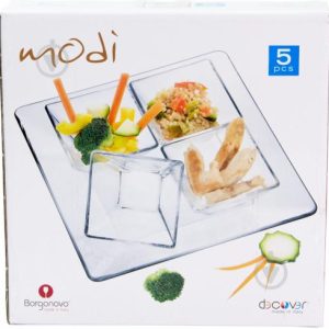 Deref-2 plateau carre+4bols carres-21cm/8cm-en verre modi