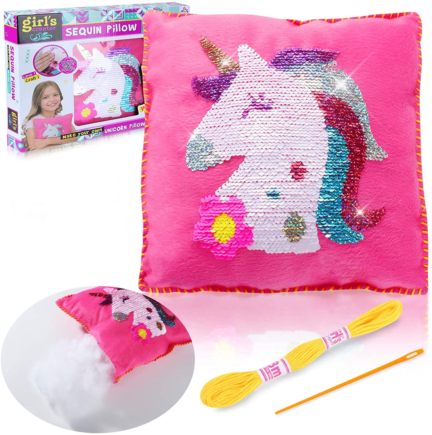 JEU SEQUIN PILLOW COUSSIN SEQUIN LICORNE A CONFECTIONNER +5ANS