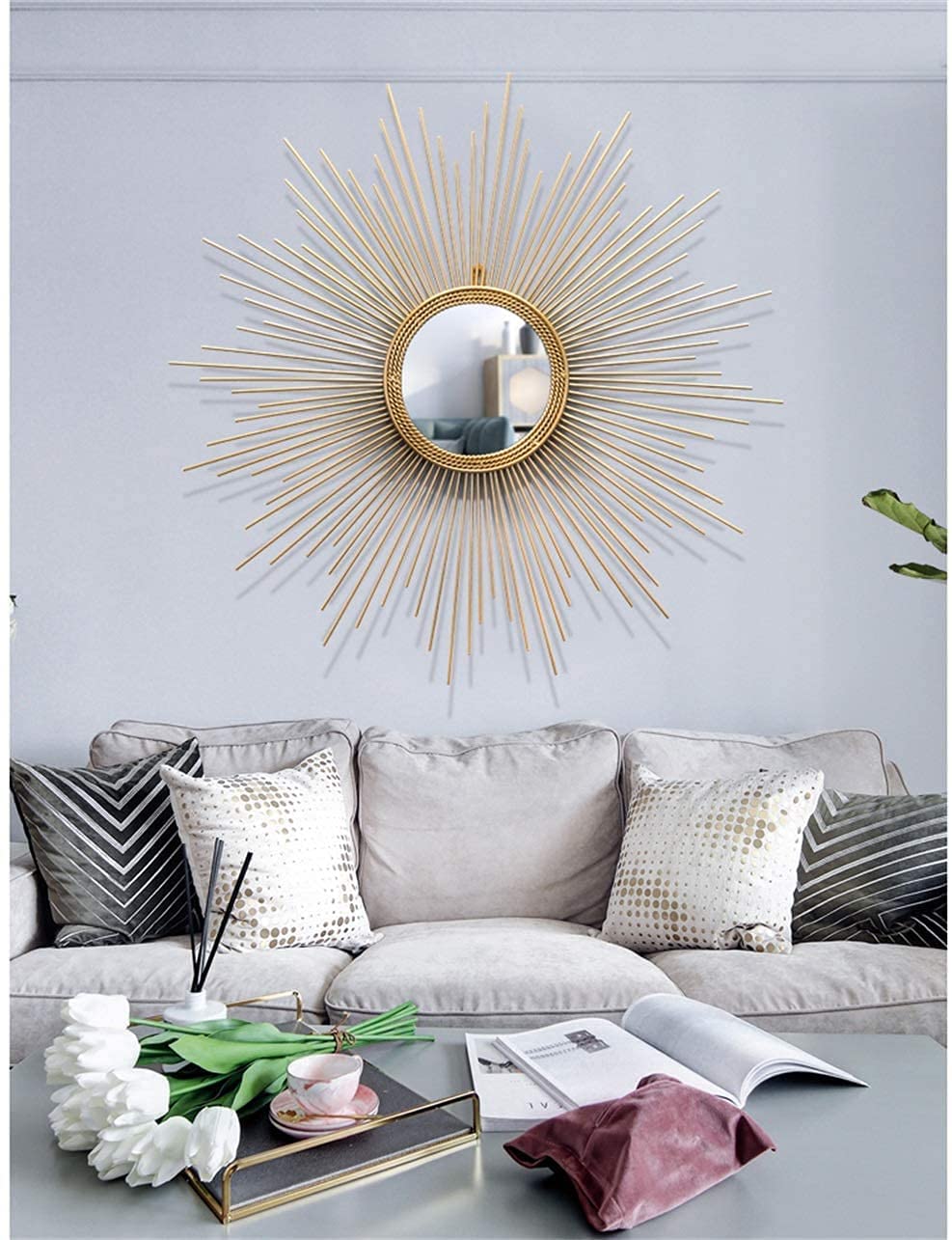 MIROIR ROND CADRE EN METAL DORE FORME SOLEIL - 107CM – Image 4