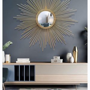 MIROIR ROND CADRE EN METAL DORE FORME SOLEIL - 107CM