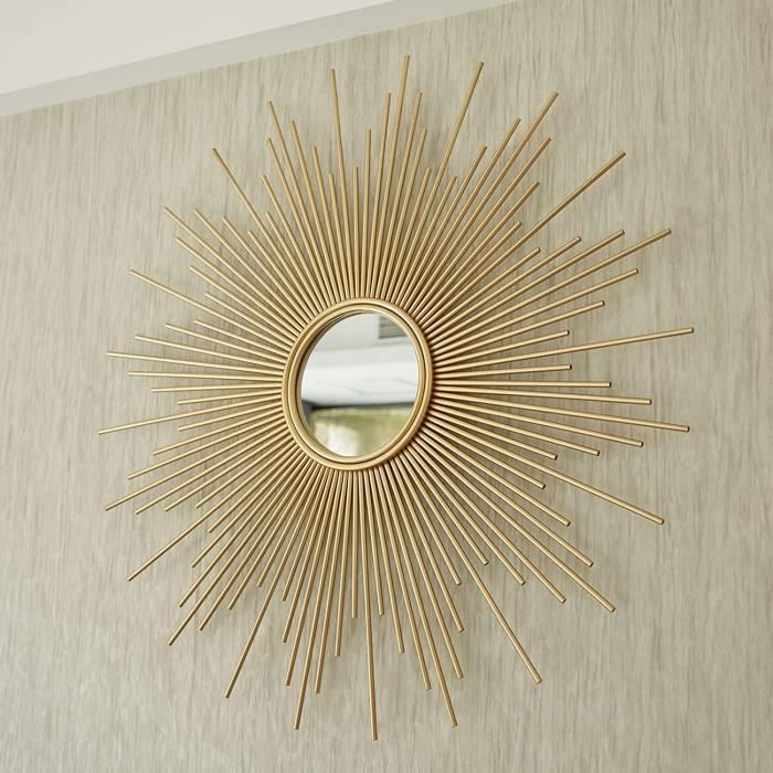 MIROIR ROND CADRE EN METAL DORE FORME SOLEIL - 107CM – Image 6