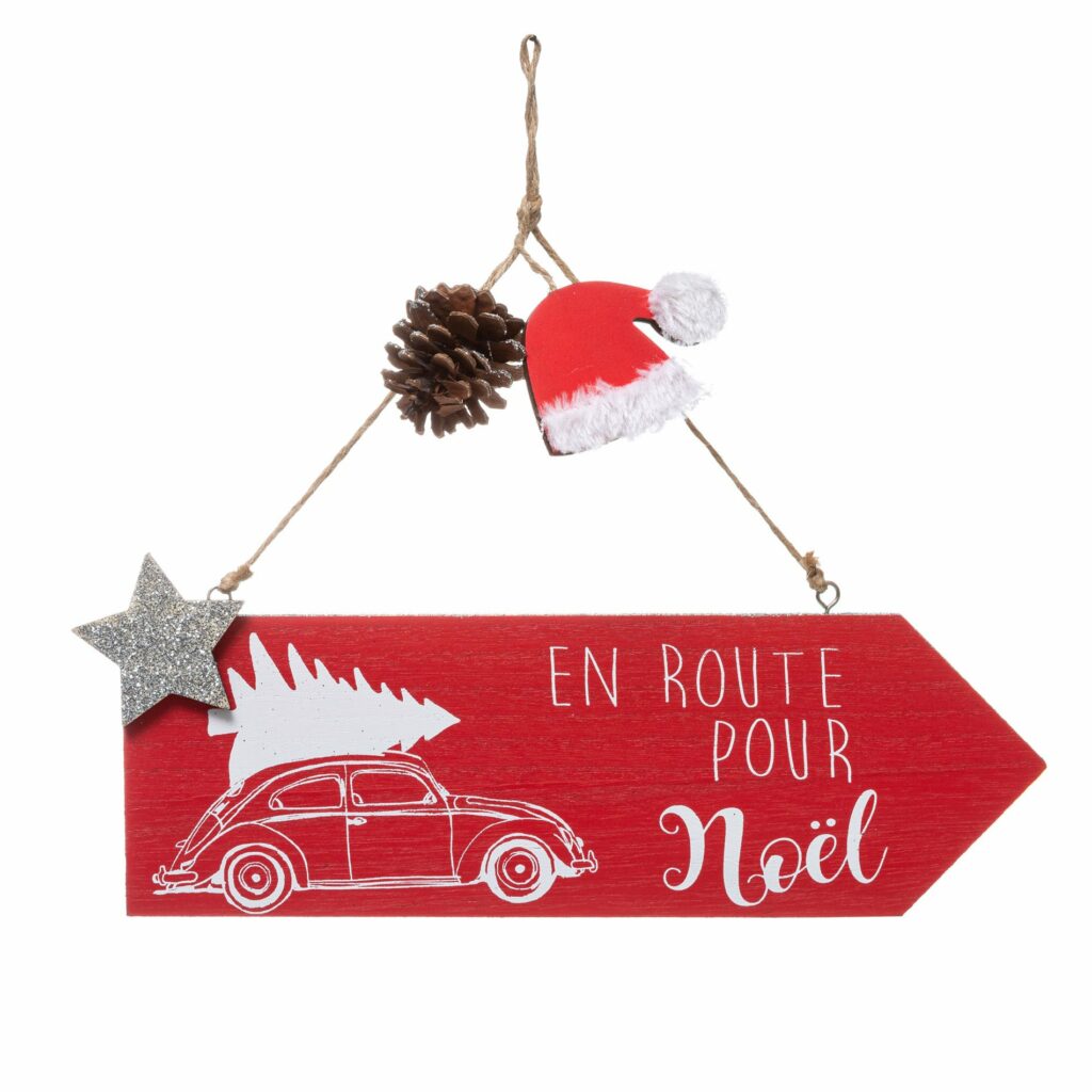 Pancarte en bois en route pour noël-29cm-rouge – Orca