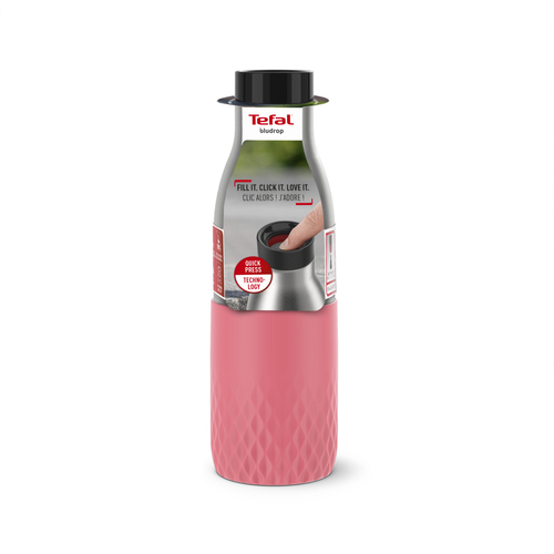 GOURDE TEFAL-0.5L EN INOX BLUDROP AVEC POCHETTE EN SILICONE CORAIL