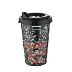 Verre en plastique couvercle a paille-440cc motif café