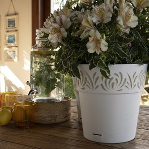 POT DE FLEUR EN PLASTIQUE ROND-30CM-GAIA-BLANC BEIGE
