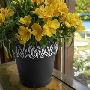 POT DE FLEUR EN PLASTIQUE ROND-30CM-GAIA GRIS GRAPHITE BLANC