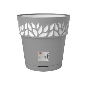 POT DE FLEUR EN PLASTIQUE-30CM-CLOE-GRIS BLANC