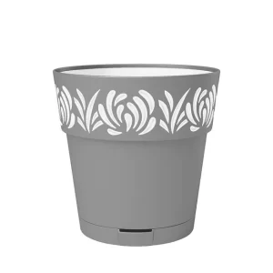 POT DE FLEUR EN PLASTIQUE ROND-30CM-GAIA-GRIS BLANC