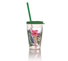 Gobelet paille-500ml-motif Hawaï fleur feuilles