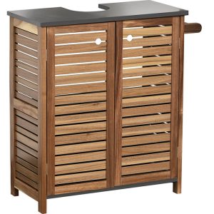 MEUBLE SOUS LAVABO EN BAMBOU 2 PORTES-70X66X30CM-NATUREL-NOIR