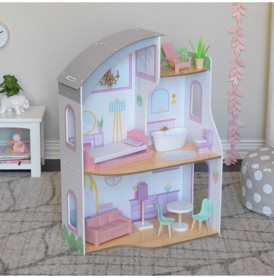 ROBUD WDH0X - Juego de muebles y accesorios para casa de muñecas, 28 piezas, blanco y rosa, incluye sala de estar, baño, juegos de dormitorio, WDH0X