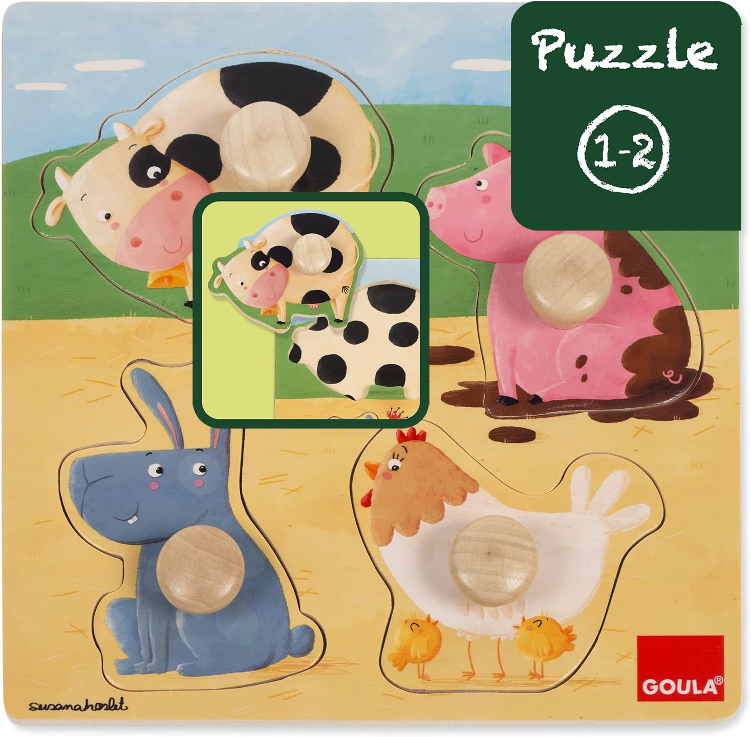 Puzzle bois enfant - Animaux de la ferme de Goula - Stikets
