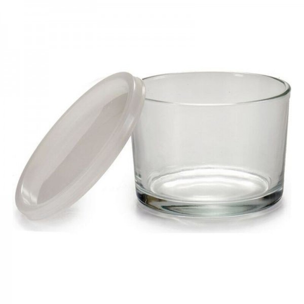 Pot en verre transparent avec des motifs
