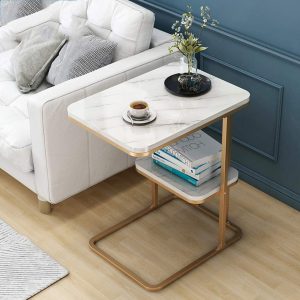 TABLE D'APPOINT-BASE EN METAL DORE-2 PLATEAUX