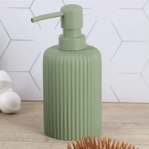 DISTRIBUTEUR DE SAVON-EN POLYRESINE-230ML-STRIE-VERT KAKI