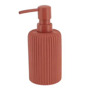 Distributeur de savon liquide-230ml-en polyresine rond strie terracotta