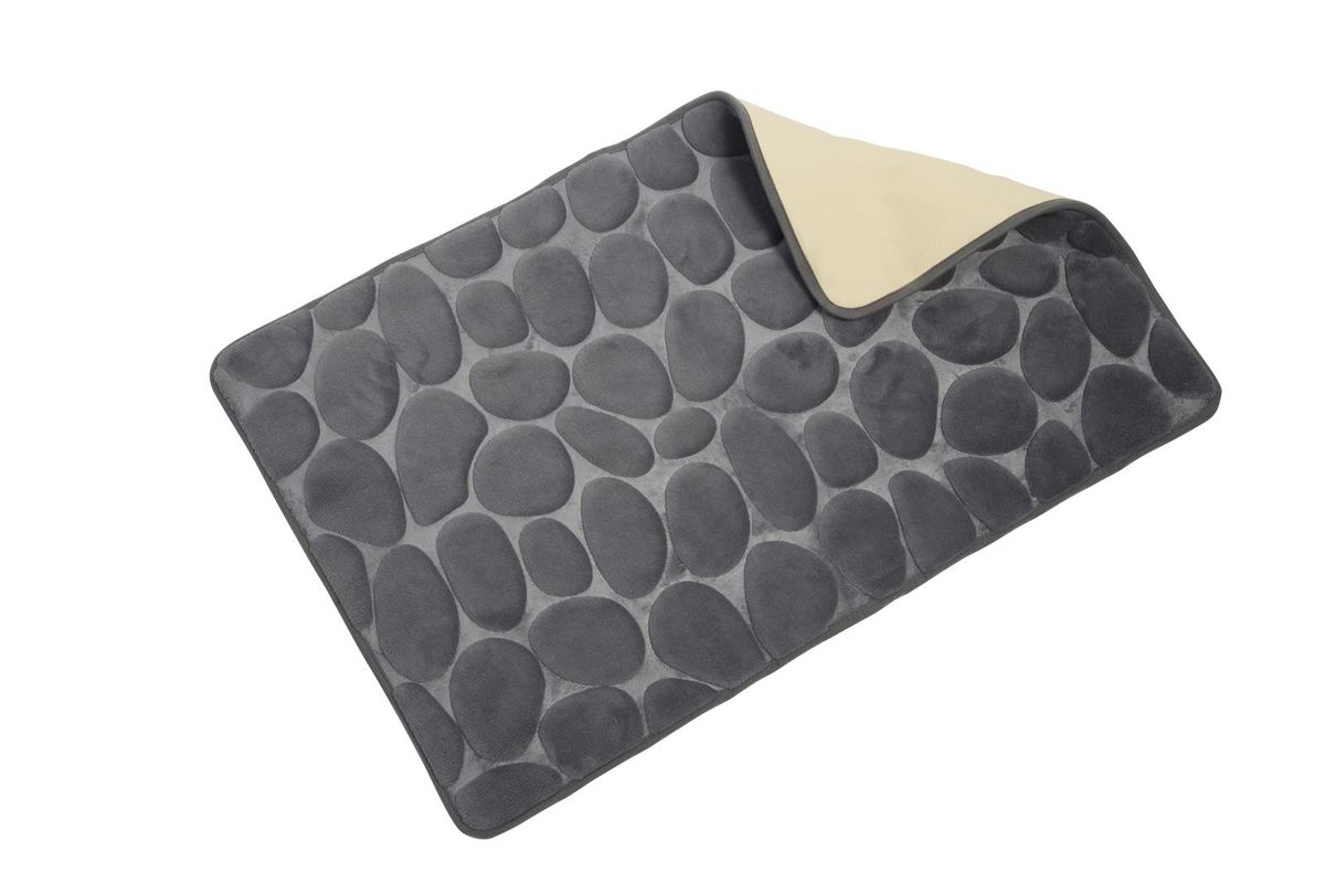 Tapis de sdb-50x80cm- mémoire en forme motif galet gris anthracite – Orca