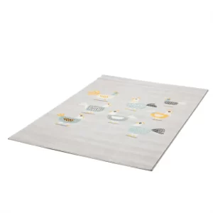 Tapis de salon-120x170cm-canvas 052-gris motif poules jaune-bleu