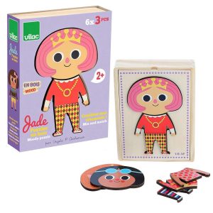 Puzzle-6x3pcs-en bois jade moody puzzle+2ans