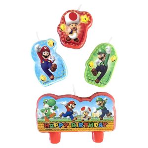 Bougie d' anniversaire-4pcs-super Mario ASST