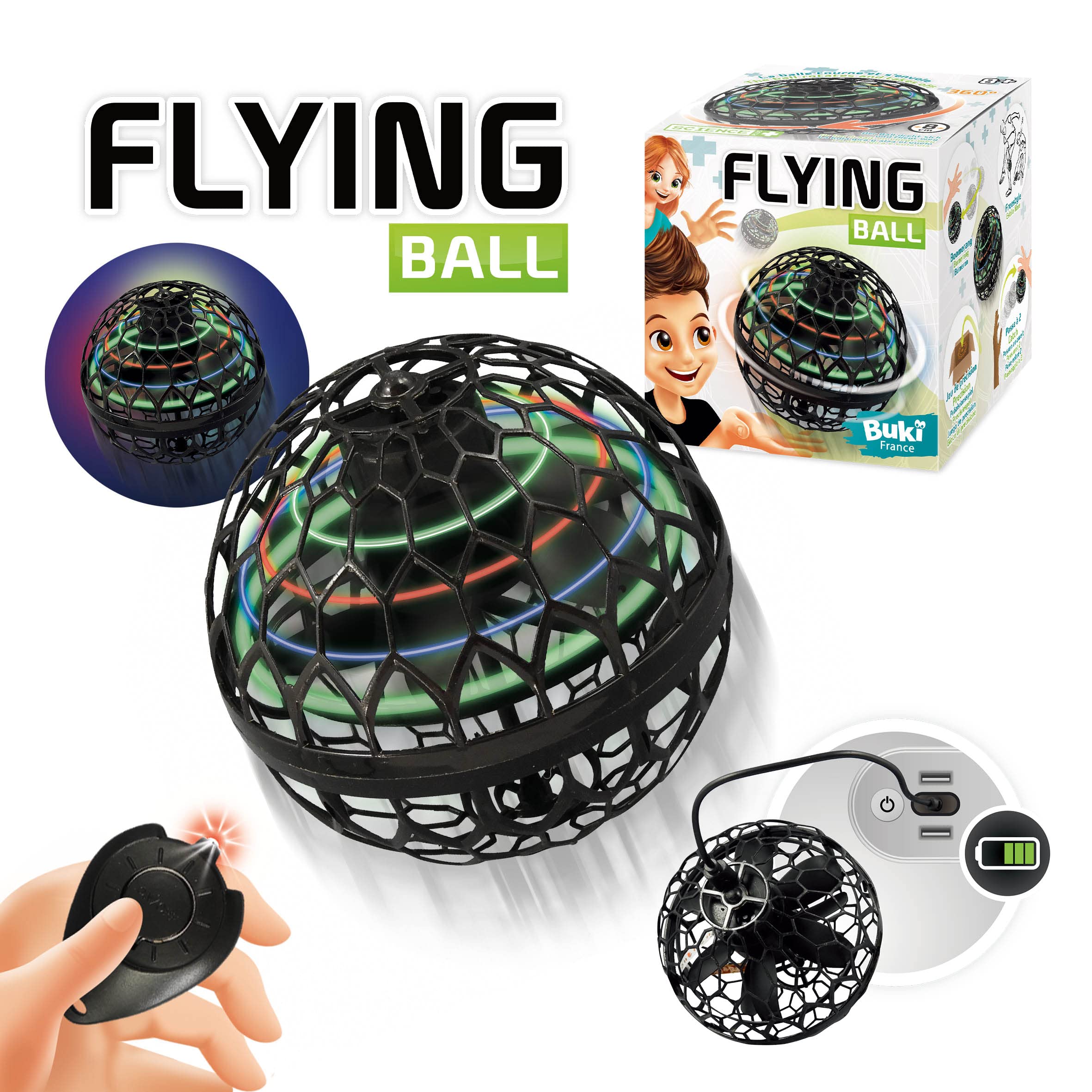 Balle volante-8cm-lumineuse télécommandée rechargeable+8ans – Orca