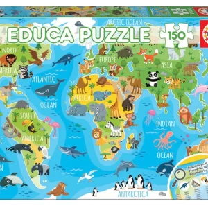 PUZZLE-150PCS-CARTE DU MONDE-ET LES ANIMAUX-EDUCA