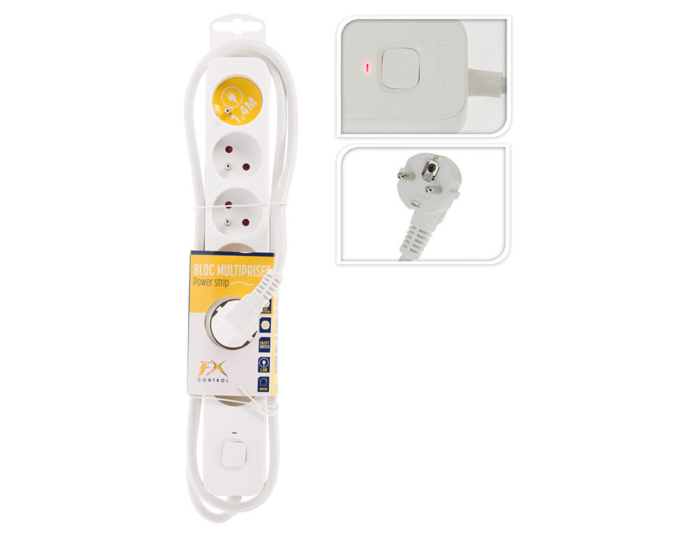 Rallonge multiprise 6 trous câble 1.4m-blanc
