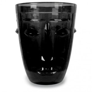 VASE EN VERRE-FORME VERRE - MASQUE HUMAIN-GRIS FONCE