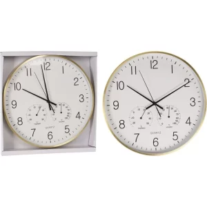 Horloge murale ronde-38cm-cadre en alu dore fond blanc