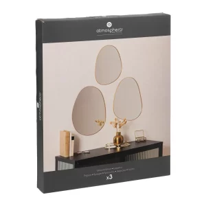 Miroir bordure en métal dore orga Lida set de-3pcs-32x38/44,5x37/47x37cm