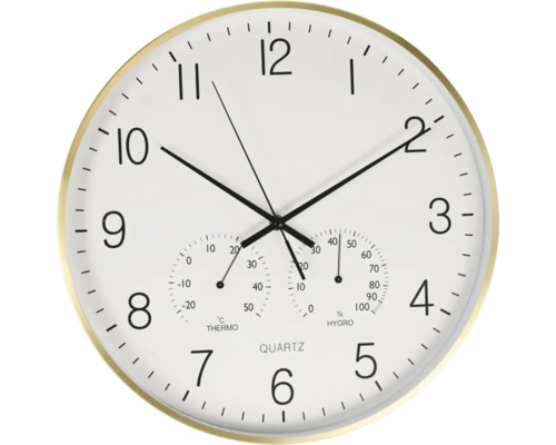 Horloge murale ronde-38cm-cadre en alu dore fond blanc - Image 2