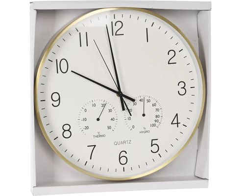 Horloge murale ronde-38cm-cadre en alu dore fond blanc - Image 3
