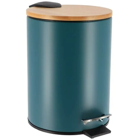 POUBELLE-3L-EN METAL A PEDALE-VERT IMPERIAL-COUVERCLE EN BOIS