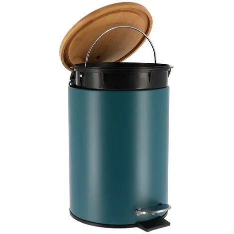 POUBELLE-3L-EN METAL A PEDALE-VERT IMPERIAL-COUVERCLE EN BOIS - Image 2