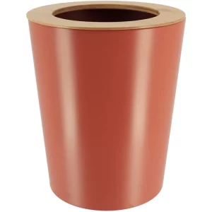 POUBELLE EN METAL-COUVERCLE EN BAMBOU-TERRACOTTA
