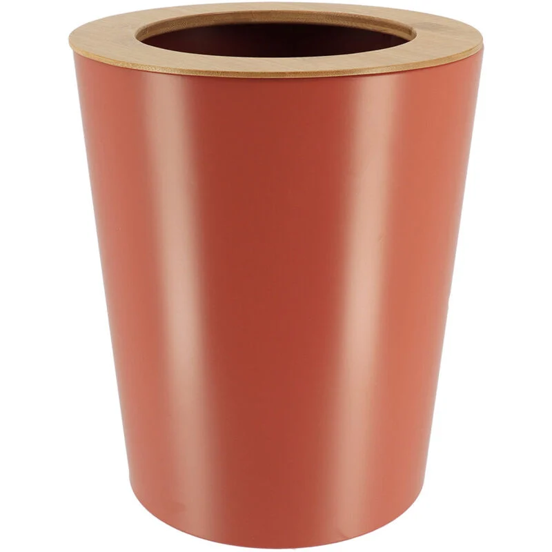 POUBELLE EN METAL-COUVERCLE EN BAMBOU-TERRACOTTA