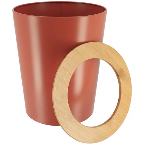 POUBELLE EN METAL-COUVERCLE EN BAMBOU-TERRACOTTA - Image 2