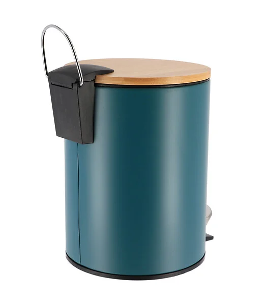 POUBELLE-3L-EN METAL A PEDALE-VERT IMPERIAL-COUVERCLE EN BOIS - Image 3