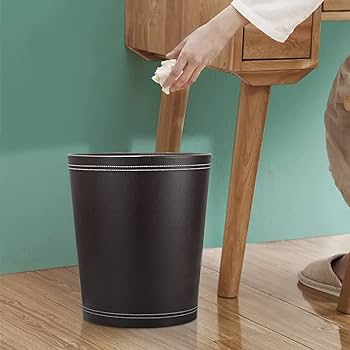 Poubelle de bureau en cuir-24,5x24,5x28cm-couleur-noir-marron – Image 10