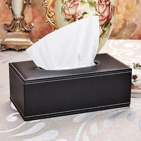 Boite a mouchoir en cuir-25x14x9,5cm-oir-marron-2 asst – Image 2