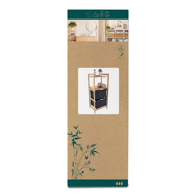 Etagère de sdb en bois 2 paniers+2 étagères naturel-noir – Image 2