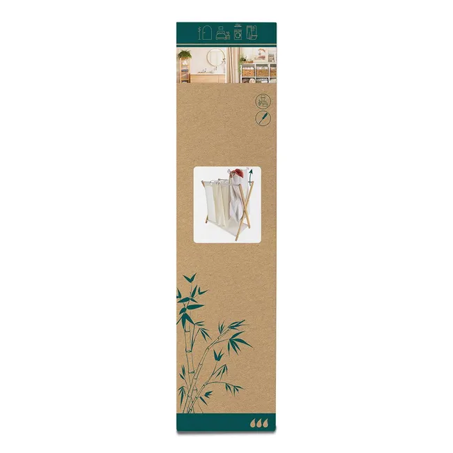 Panier a linge en bois/metal 3 parniers en polester-gris – Image 3