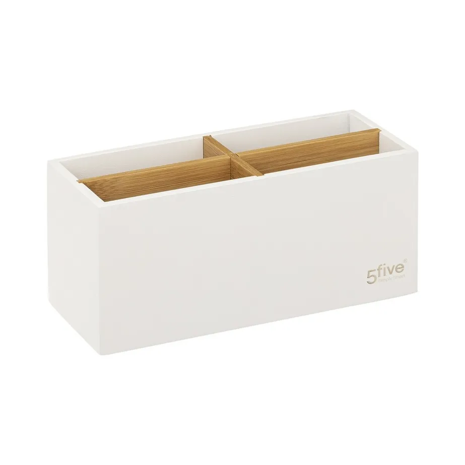 Organisateur de maquillage en bois 4 section-blanc-naturel - Image 3